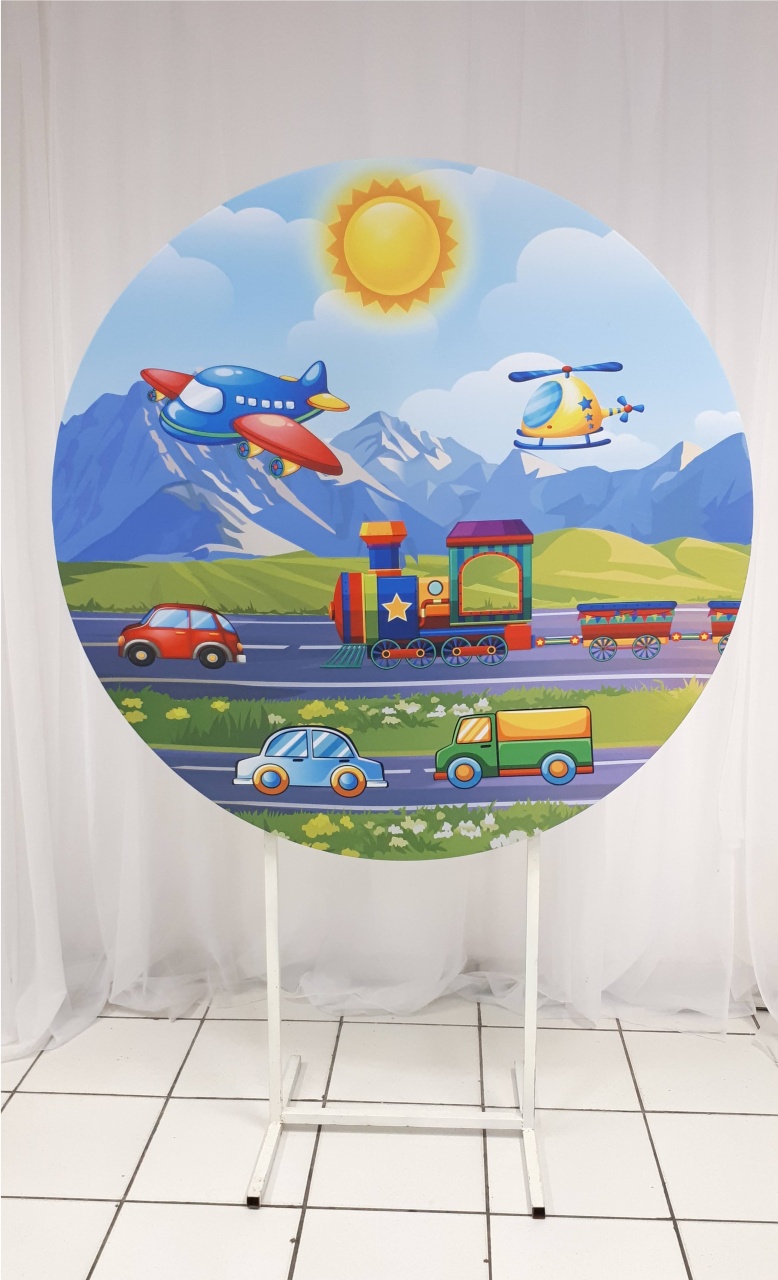 Painel Sublimado Redondo Transito de Carros 4 (Meio de Transporte) 1,30Cm  - BB Festas Aluguel 