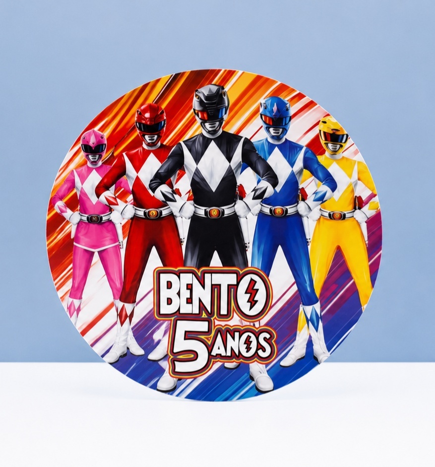 Painel Sublimado Redondo Power Rangers 60Cm - BB Festas Aluguel 