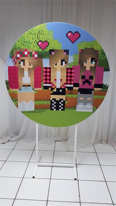 Painel Sublimado Redondo Meninas Minecraft 1,30Cm - BB Festas Aluguel 