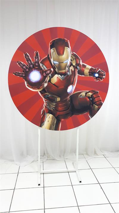 Painel Sublimado Redondo Homem de Ferro 1,30Cm - BB Festas Aluguel 