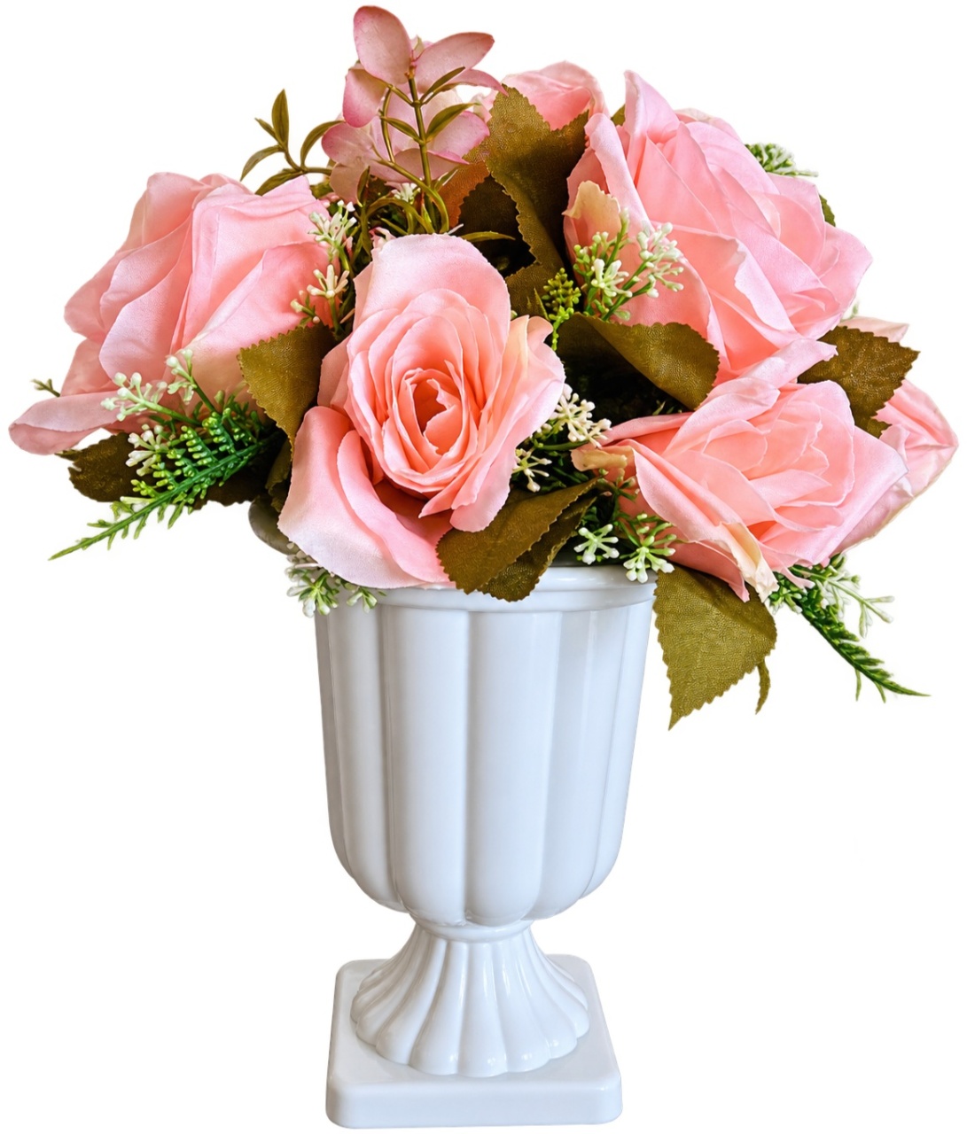 Vaso Branco P + Arranjo Rosa - lucia mendonça decoraçoes