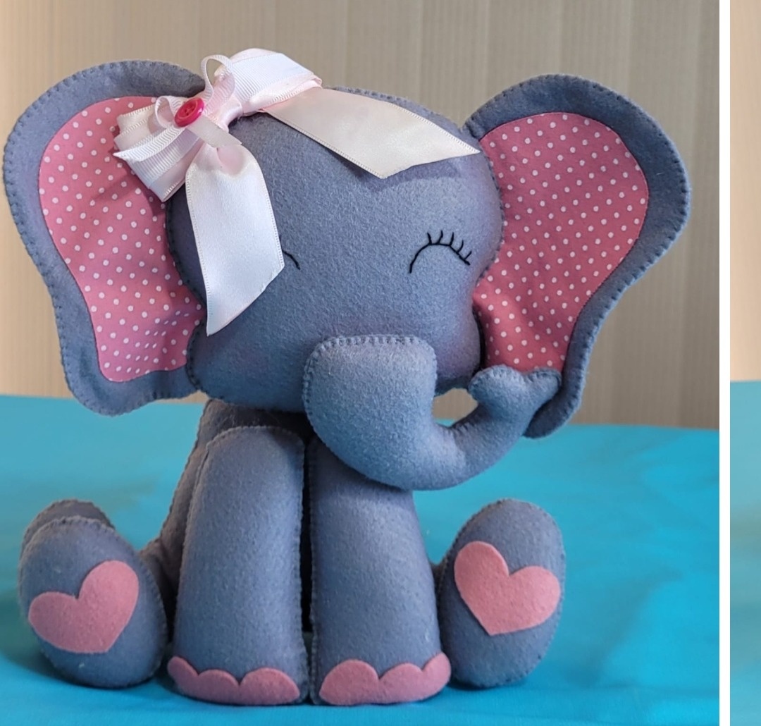 Cinza/ Rosa - Elefante M - lucia mendonça decoraçoes