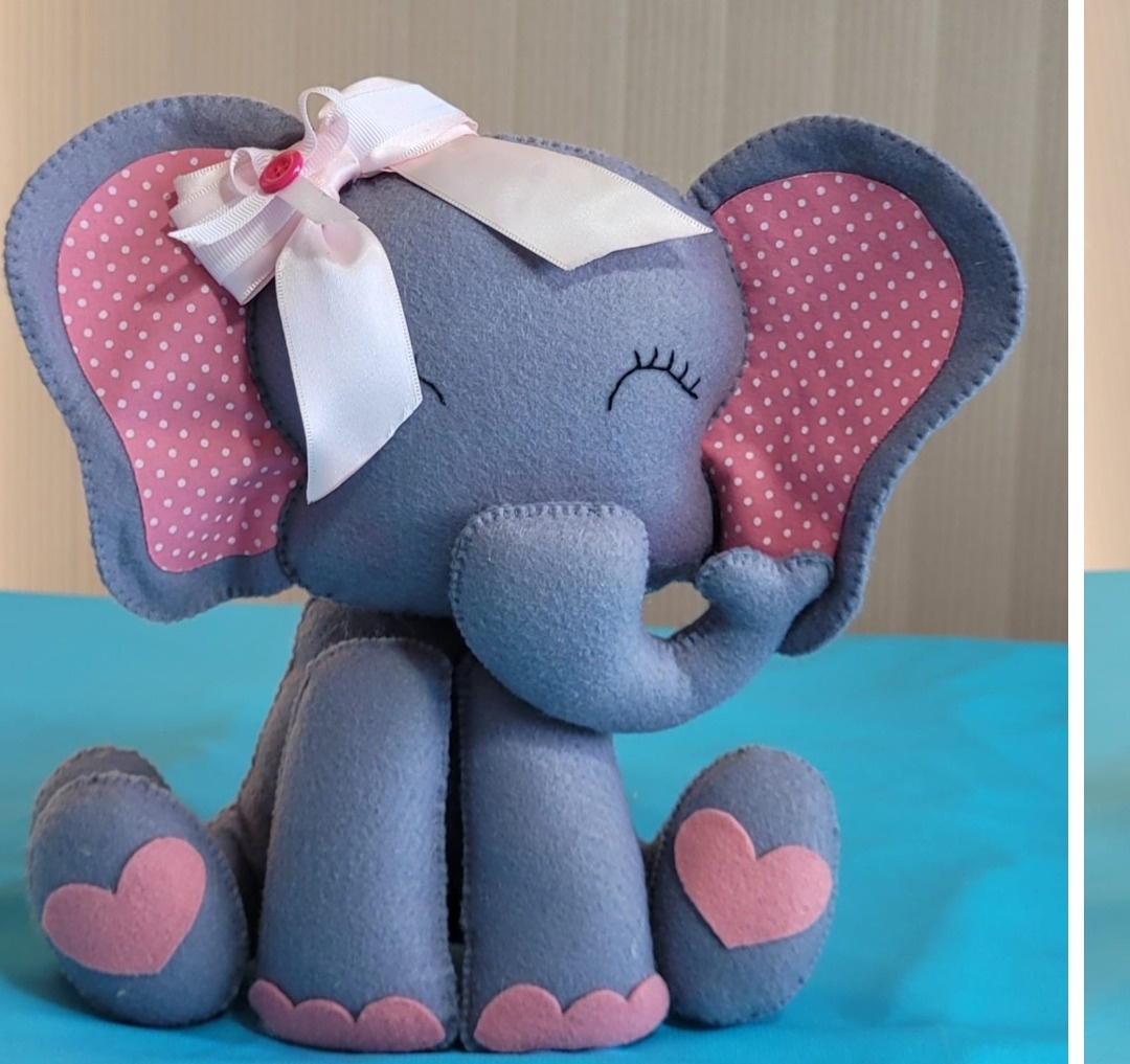 Cinza/ Rosa - Elefante P - lucia mendonça decoraçoes