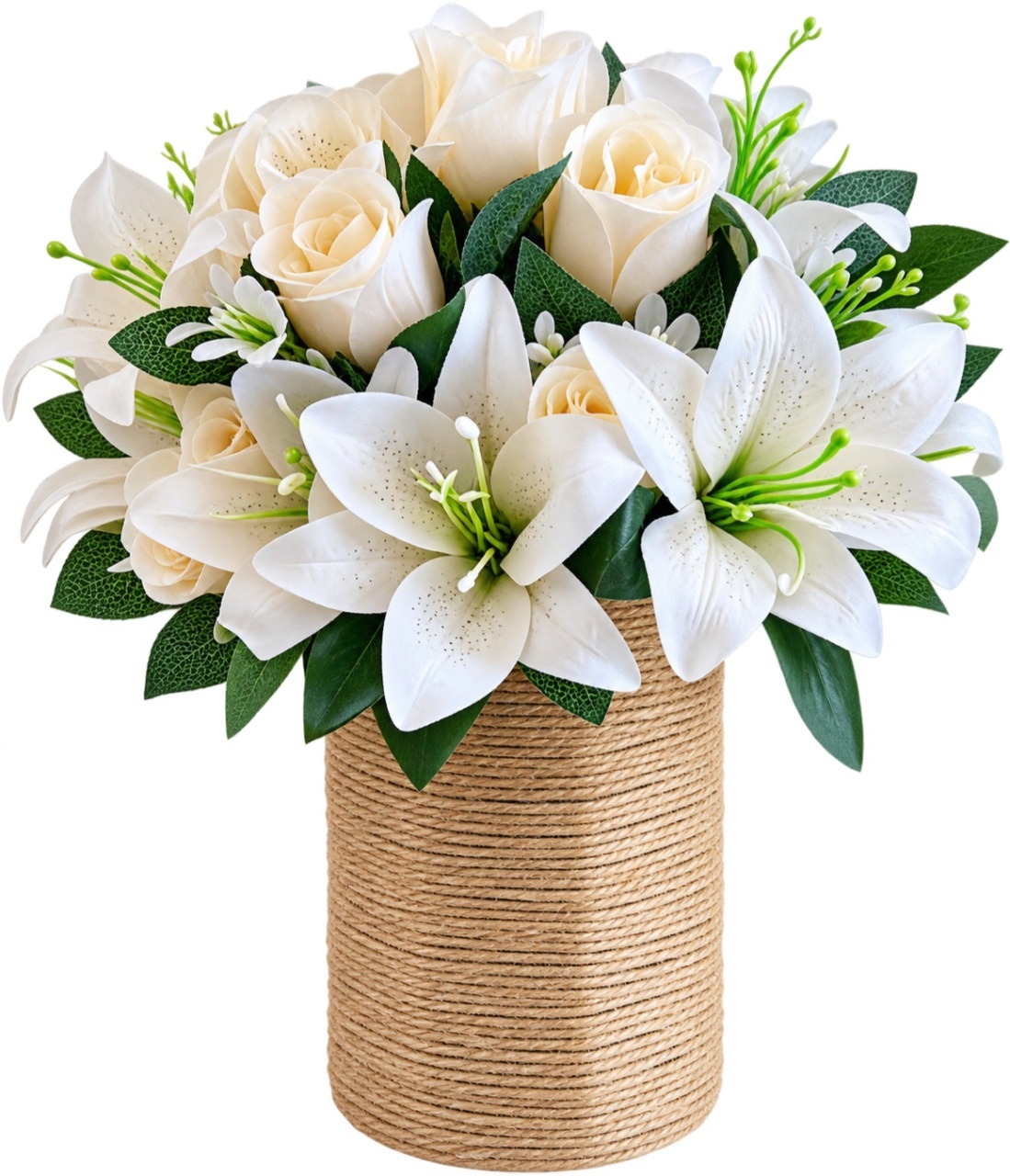 Arranjo Lírio + Vaso Vidro Barbante - lucia mendonça decoraçoes