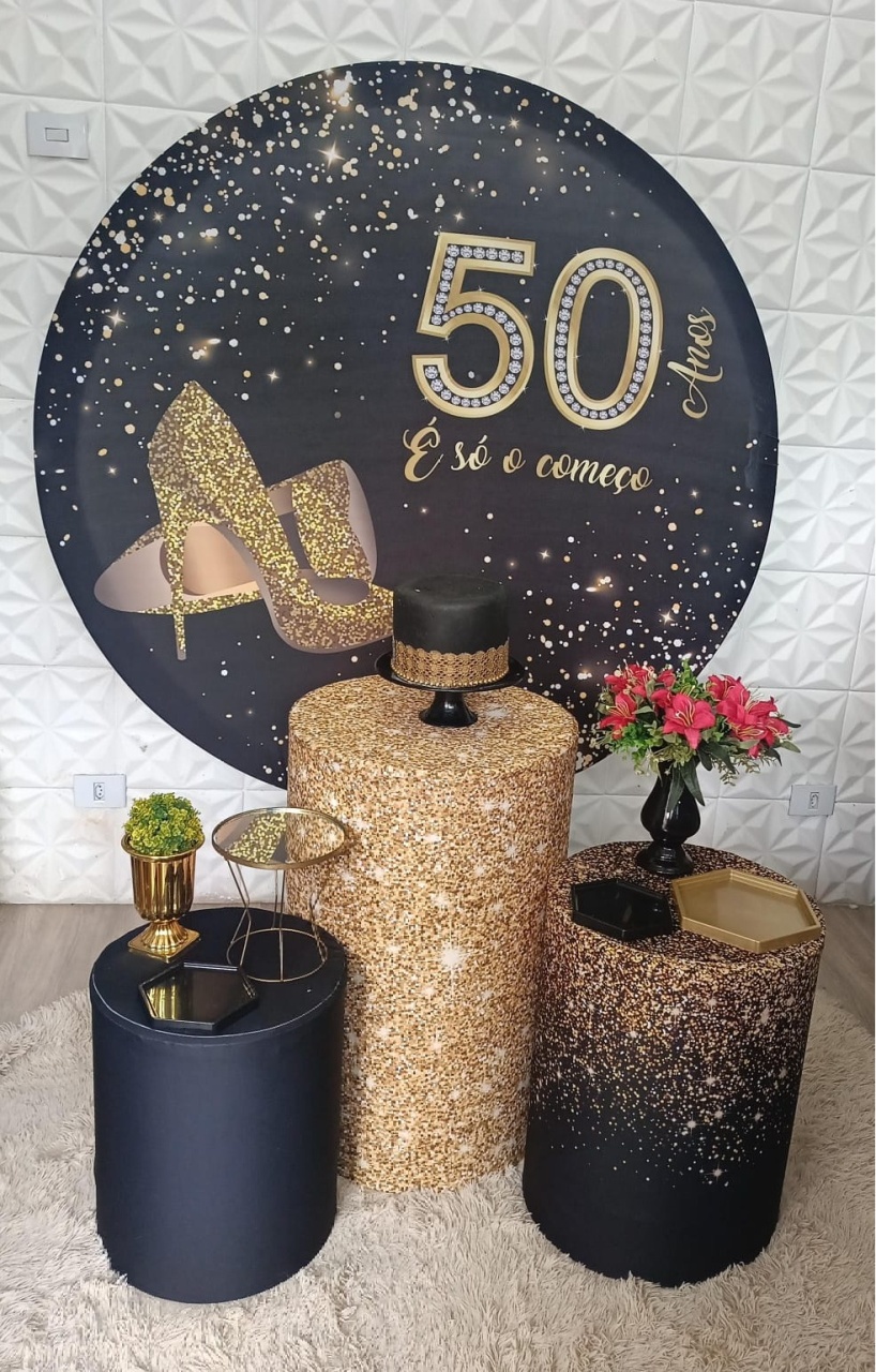 50 Anos Glitter Preto E Dourado - DECORANDO SONHOS