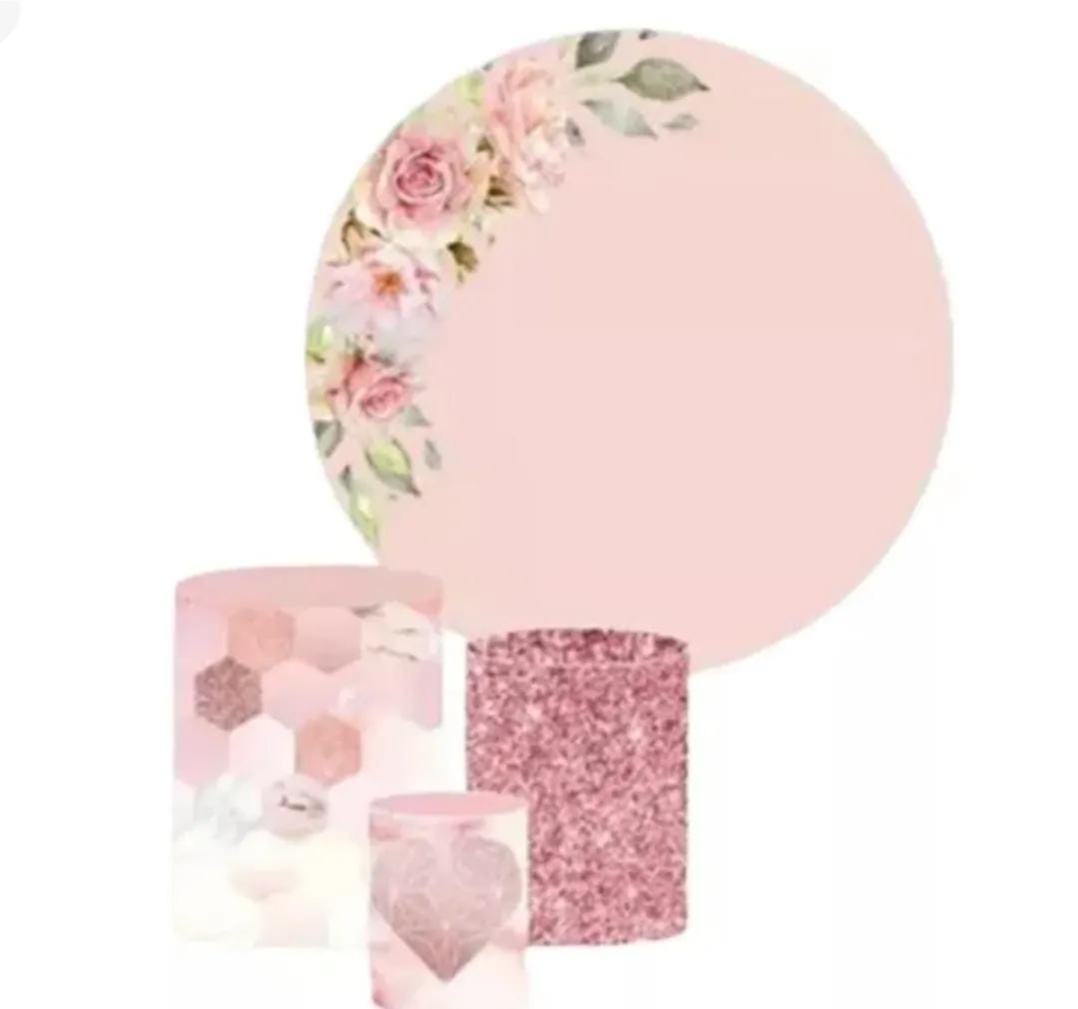 Kit Capas Rose Floral ( Painel Redondo + Cilindros ) - DECORANDO SONHOS