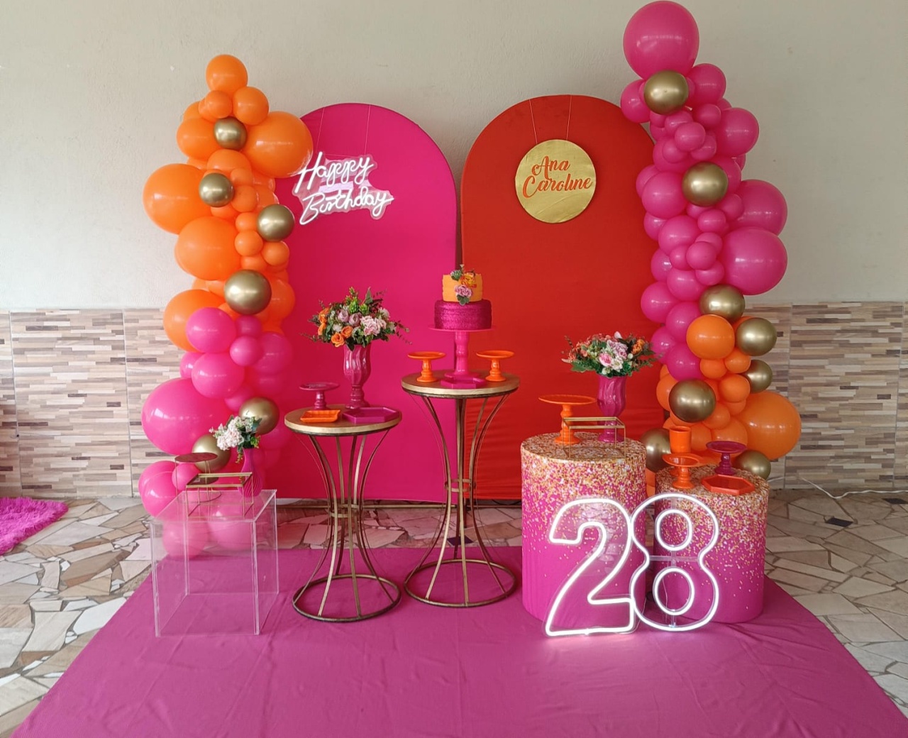 Montagem 2 Painéis / Laranja, Pink E Dourado L - DECORANDO SONHOS