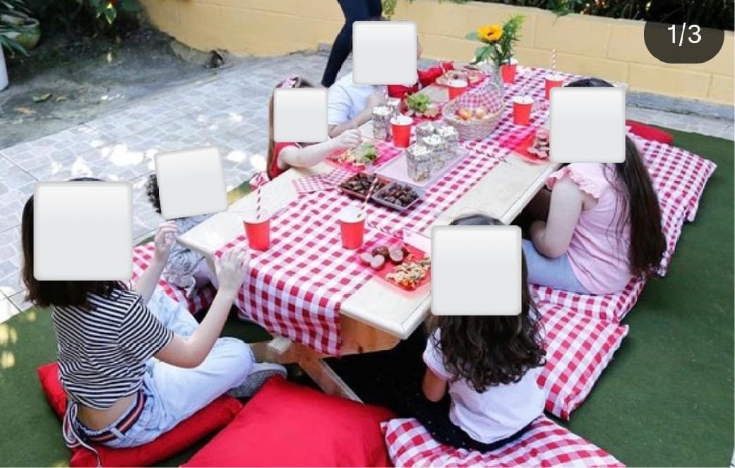 Mesa Piquinique + 6 Almofadas + Toalha + Tapete - DECORANDO SONHOS