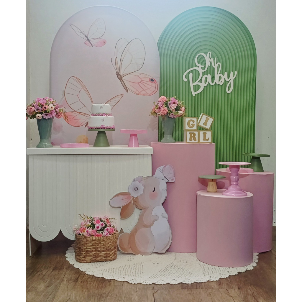 Chá de Bebê Verde E Rosa - Luci_rodrigues_decorações