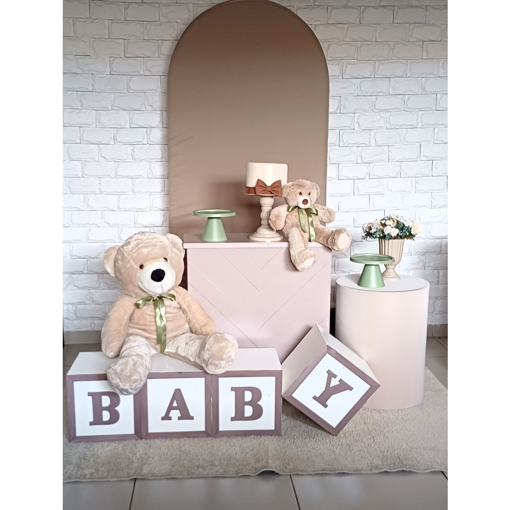 Chá de Bebê Bege Com Detalhes Verde - Kit Pegue E Monte - Luci_rodrigues_decorações
