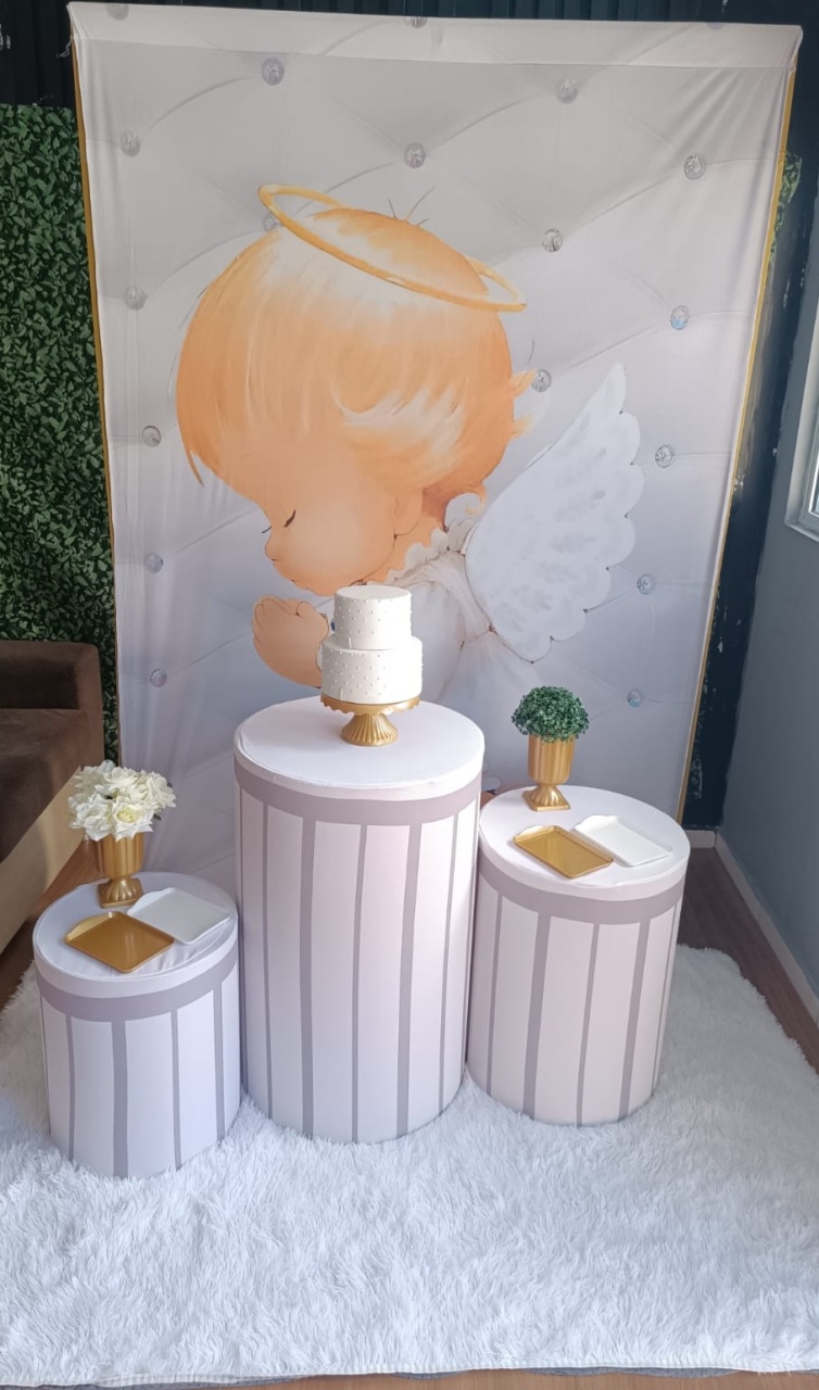 Kit Ouro - Batizado - Painel Retangular - Encanto e Festas
