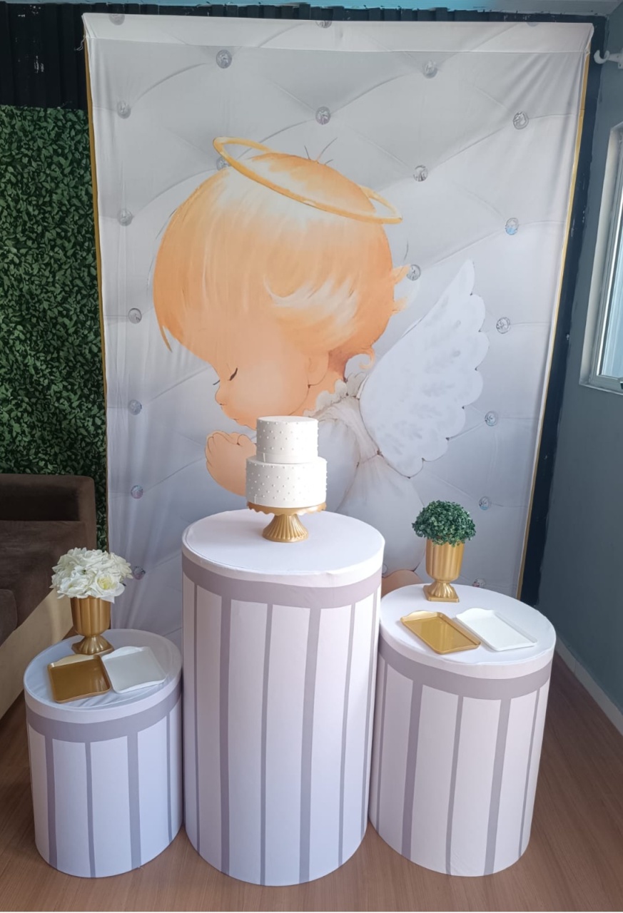 Kit Prata - Batizado - Painel Retangular - Encanto e Festas