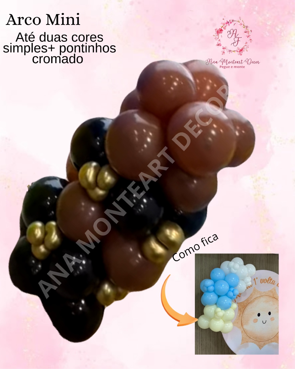 Arco de Balões Mini Cores Simples+Pontos Cromados - Ana Monteart Decor