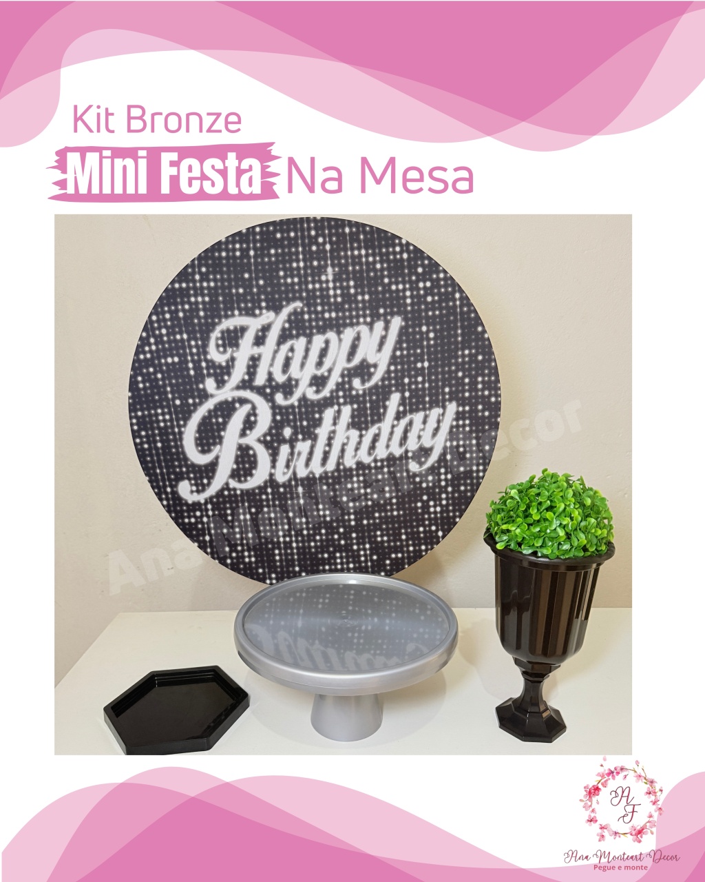 Happy Birthday Preto E Branco - Kit Bronze Mini Festa Na Mesa - Ana Monteart Decor