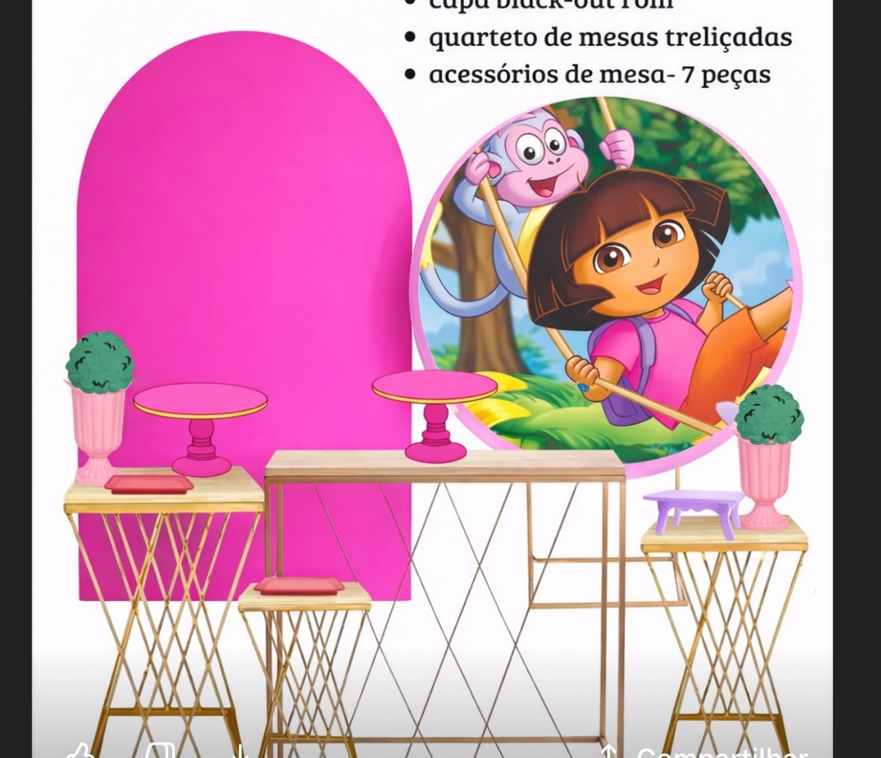 Dora Aventureira - Kit Luz Jogo de Mesas Treliçadas - Ana Monteart Decor