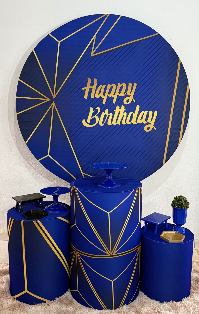 Happy Birthday Geométrico Azul- Kit Básico - Ana Monteart Decor