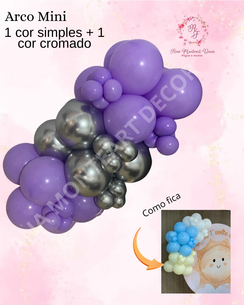 Arco de Balões Mini Até Duas Cores Simples+1 Cromado - Ana Monteart Decor