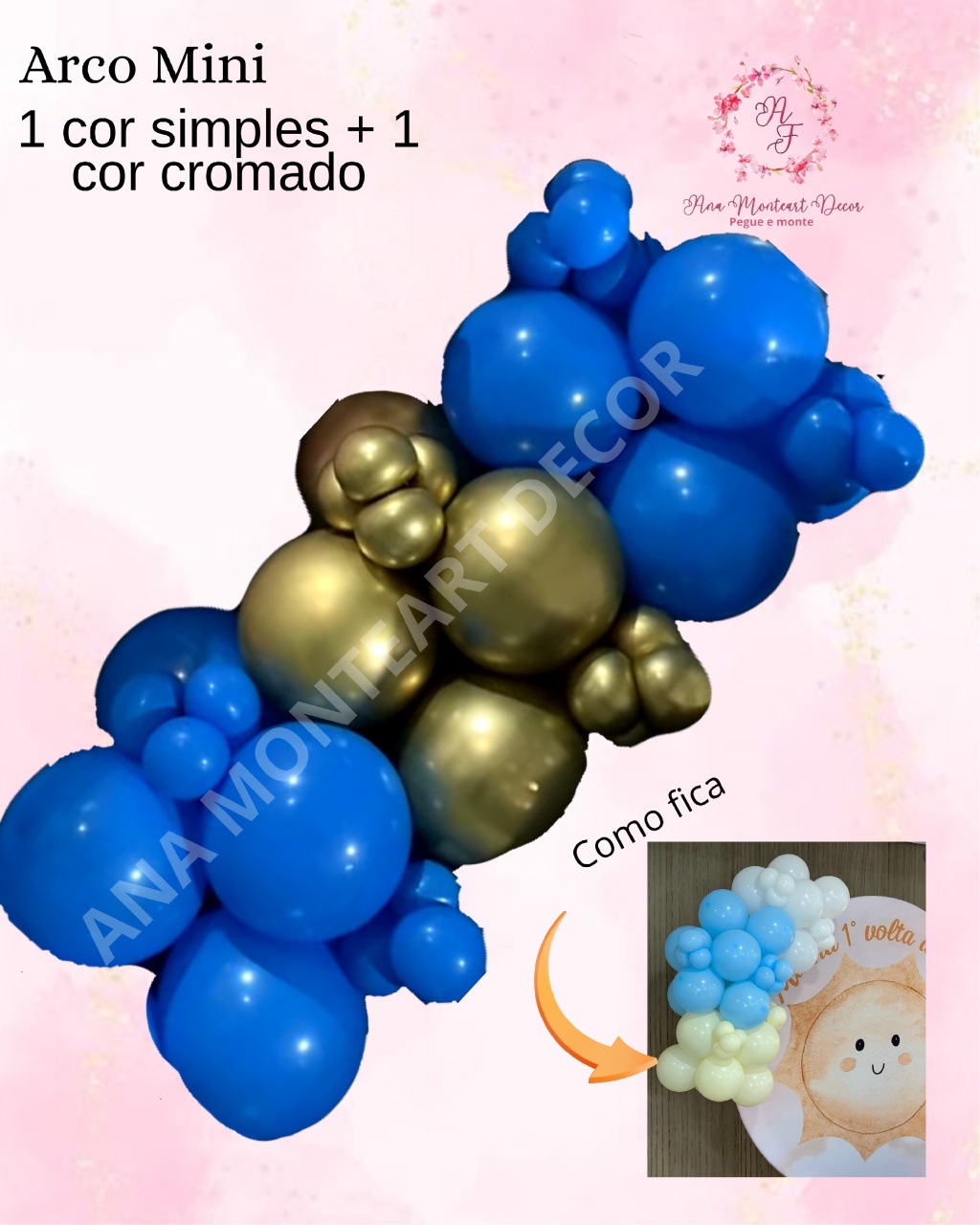 Arco de Balões Mini 1 Cor Simples 1 Cromado - Ana Monteart Decor