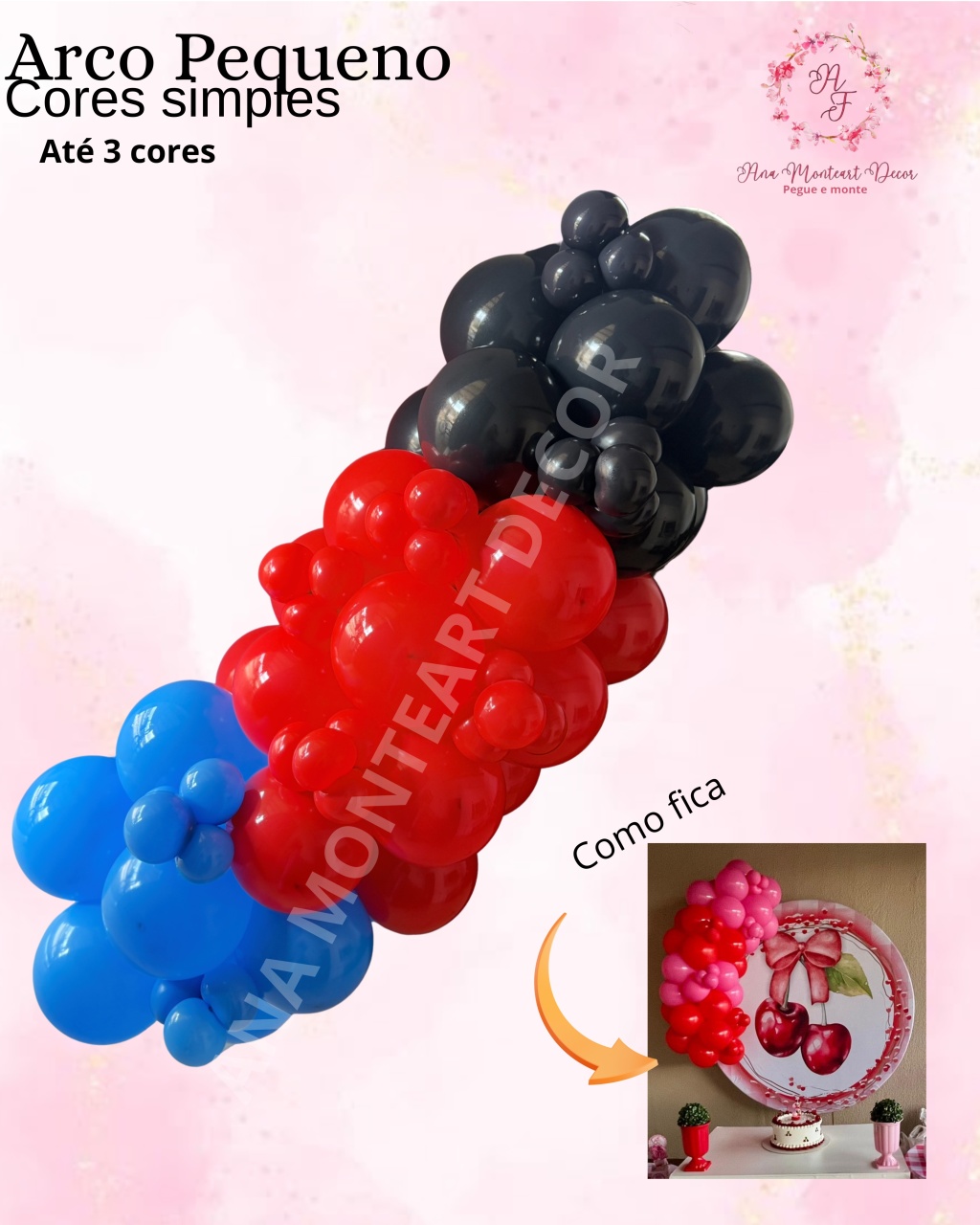 Arco de Balões Pequeno Até Três Cores Simples - Ana Monteart Decor