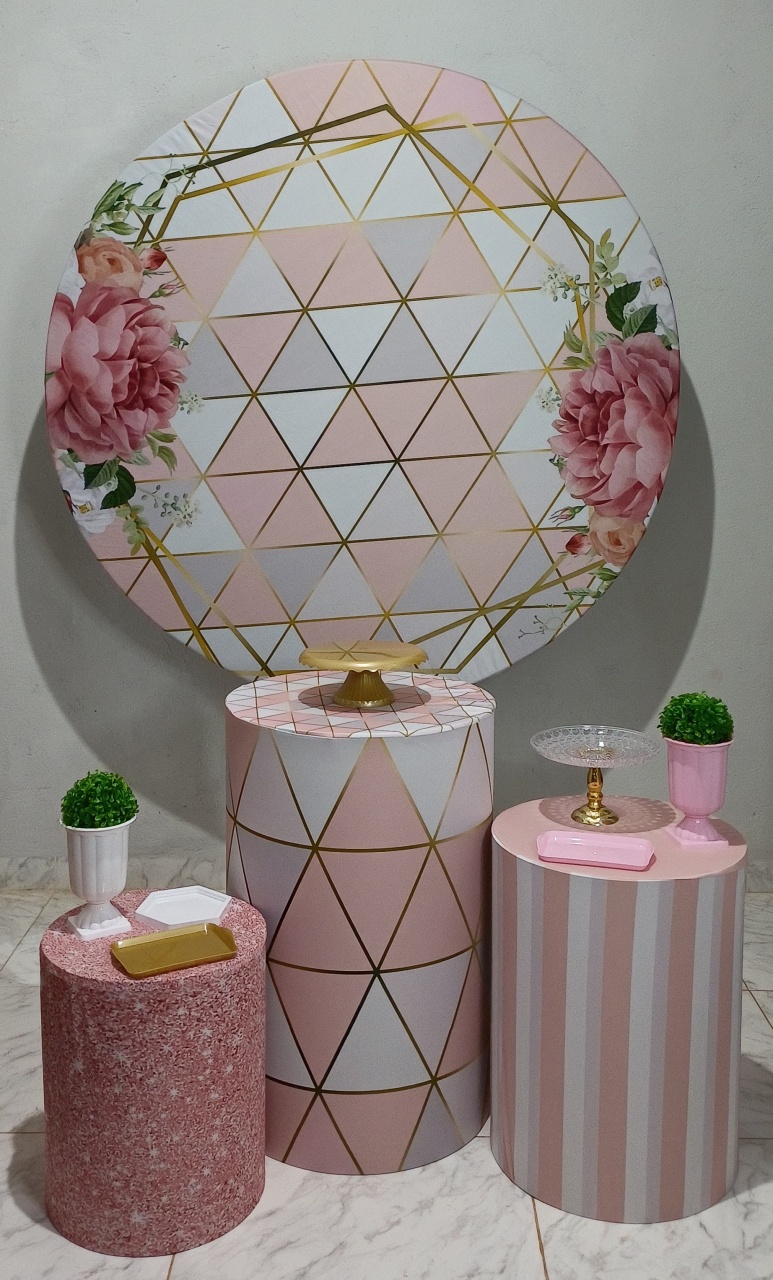 Rosa E Dourado Geométrico - Kit Básico  - Ana Monteart Decor