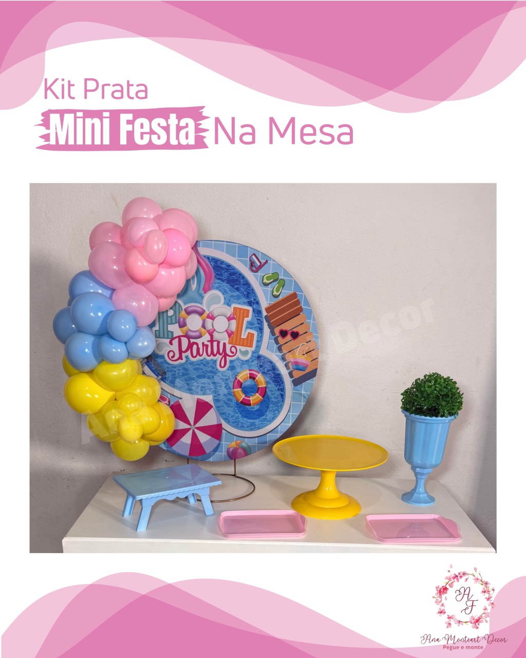 Pool Party - Kit Prata Mini Festa Na Mesa - Ana Monteart Decor