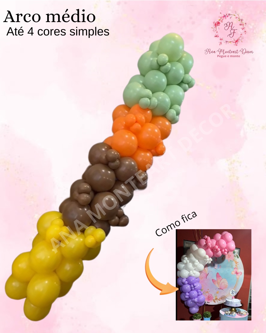 Arco de Balões Médio Até 4 Cores Simples - Ana Monteart Decor