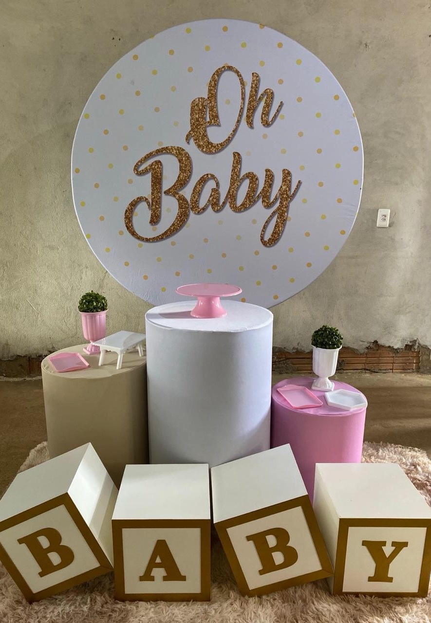 Chá de Bebê Rosa Com Cubos  - Ana Monteart Decor