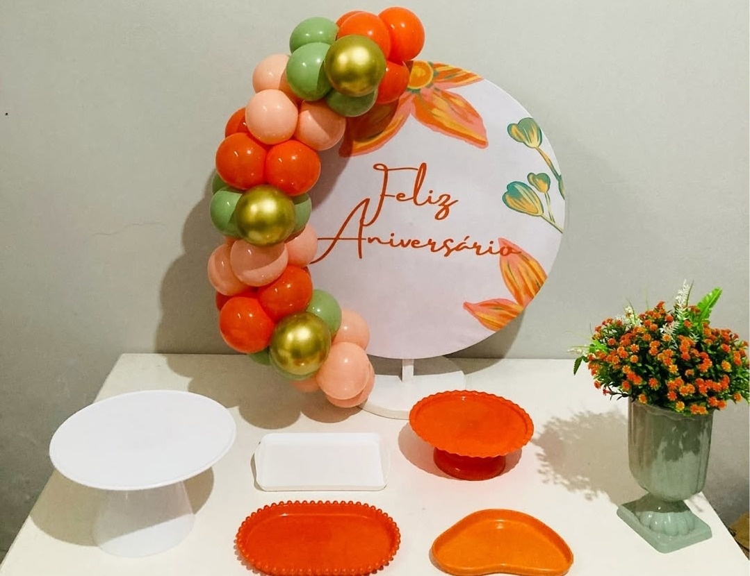 Kit Festa Na Mesa - Floral Cor  Laranja -  VM FESTAS DECOR