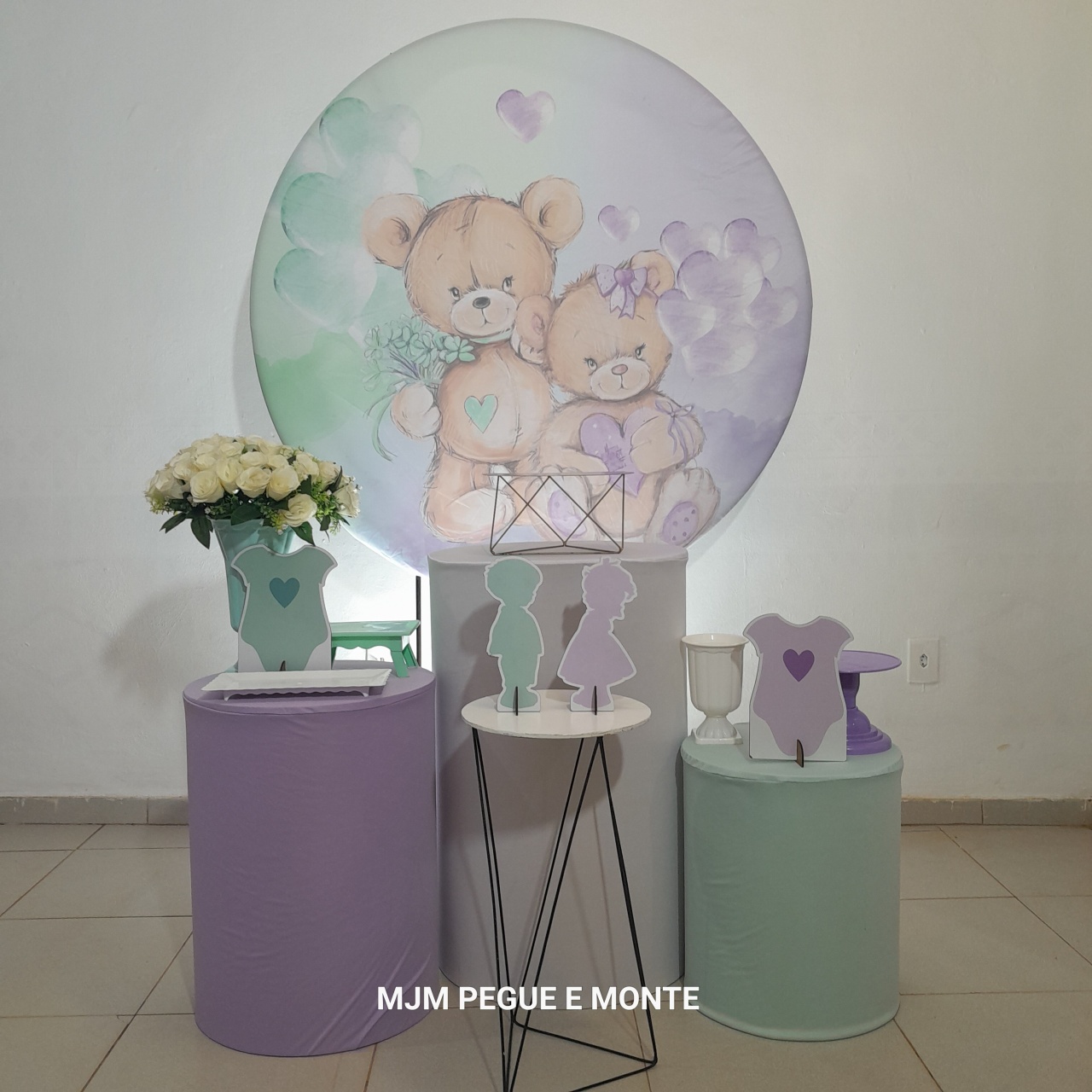 Kit Esmeralda Revelação Ursinhos Verde E Lilas - MJM PEGUE E MONTE