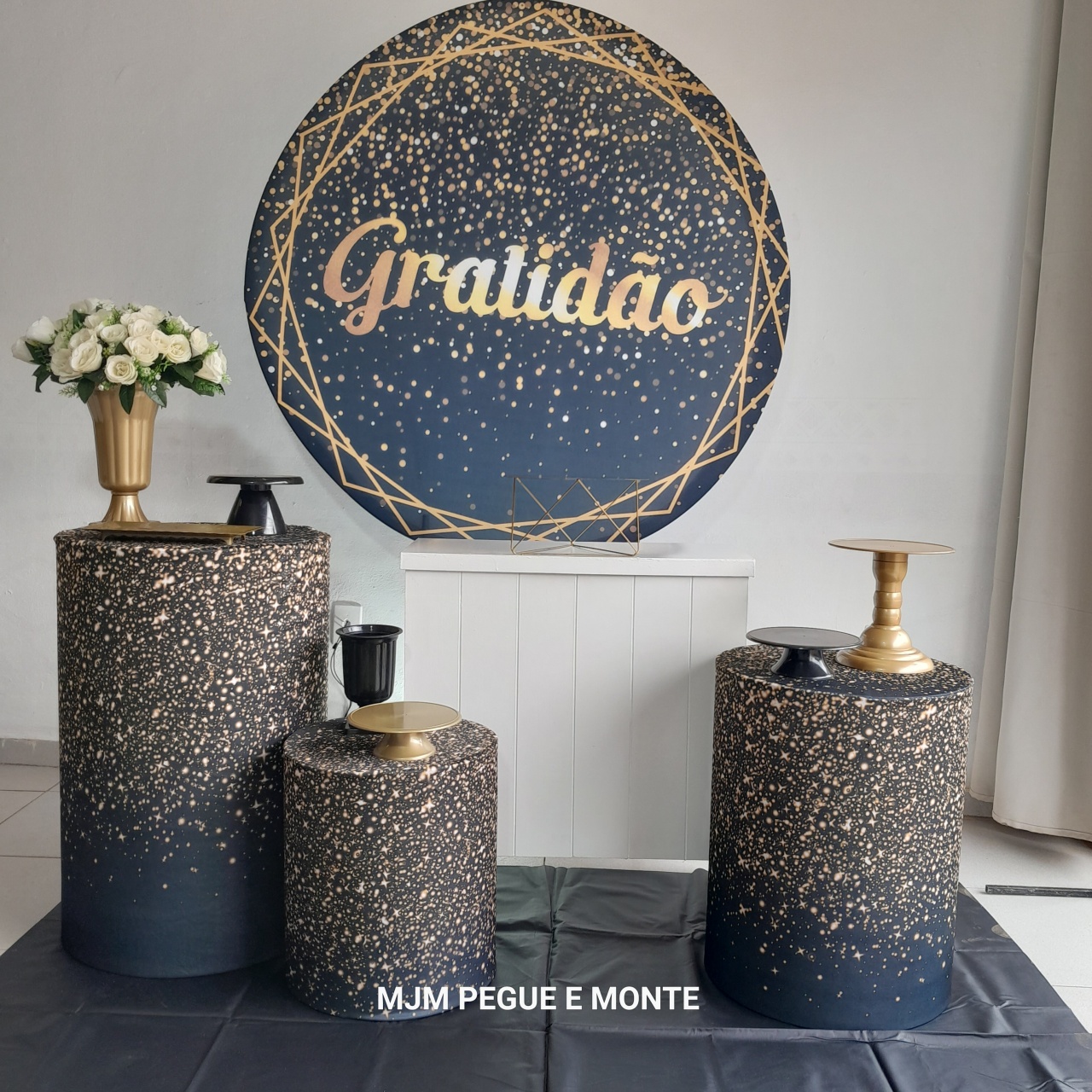 Kit Pérola Gratidão Preto Com Dourado - MJM PEGUE E MONTE