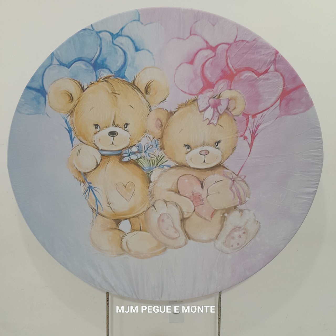 Capa Painel Redondo Cha Revelação Ursinho Rosa E Azul - MJM PEGUE E MONTE