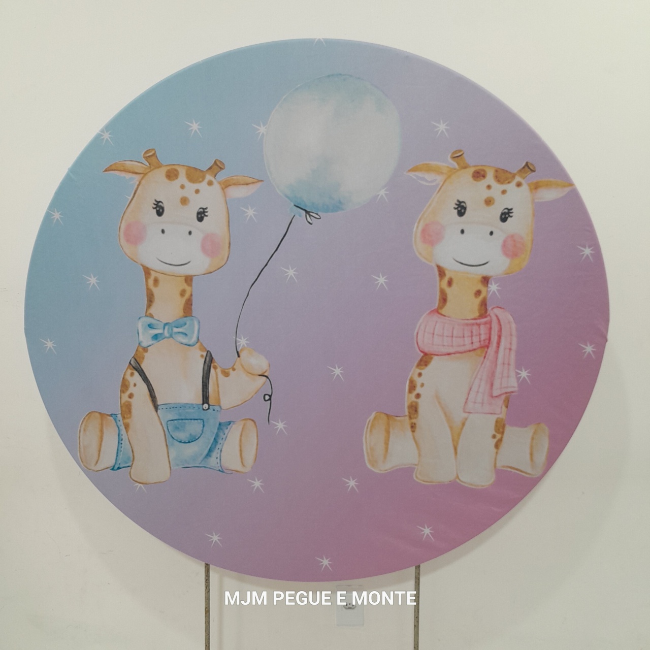 Capa Painel Redondo Cha Revelação Girafinha Rosa E Azul - MJM PEGUE E MONTE