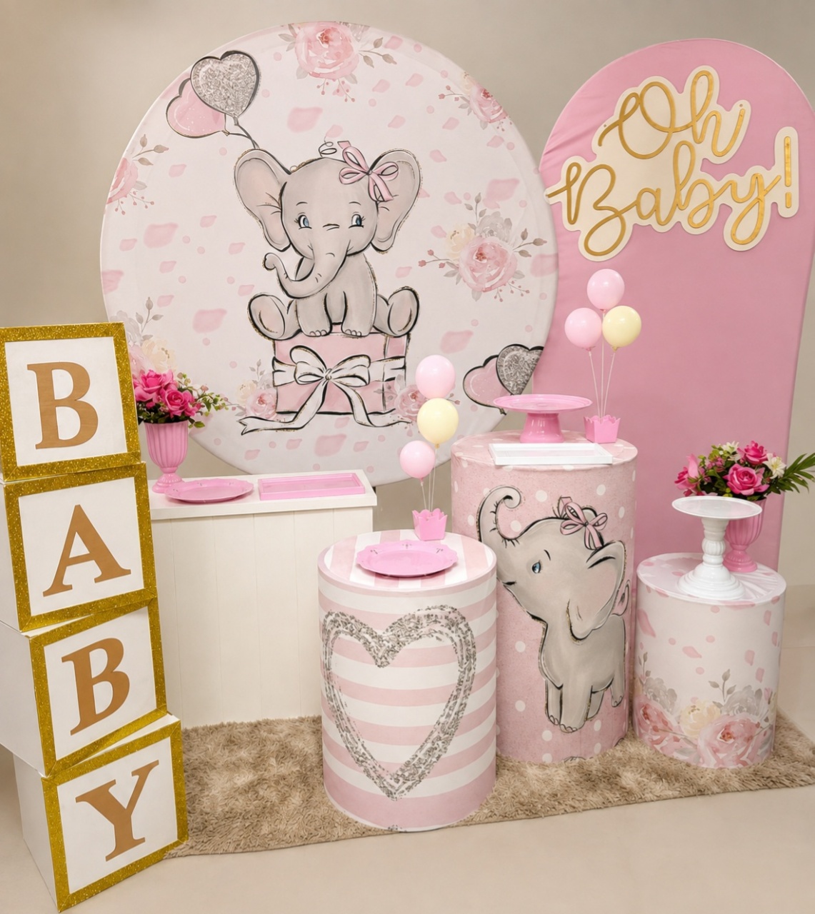 Chá de Bebê Elefantinha Rosa – Kit Premium Oh Baby 💕🐘