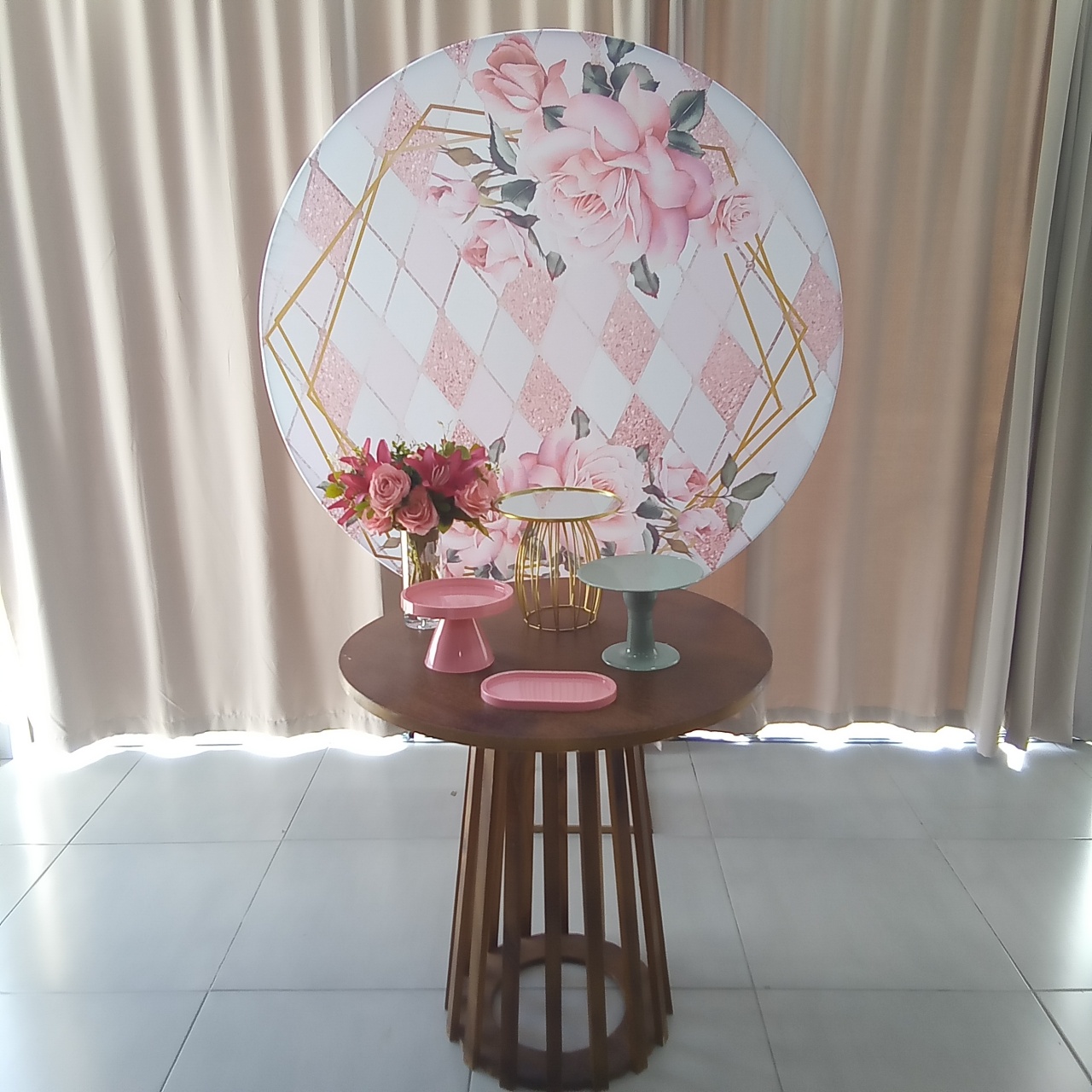 Floral Rosa Geometrico 5 - Cenário Mágico Festa