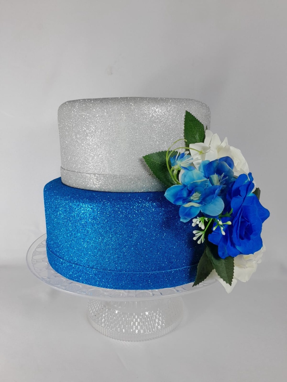 Bolo Fake Azul Floral - Monte Festa