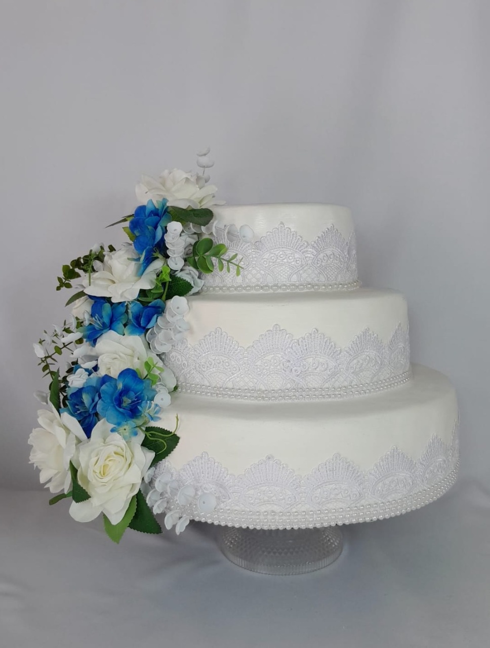 Bolo Fake Casamento Azul - Monte Festa