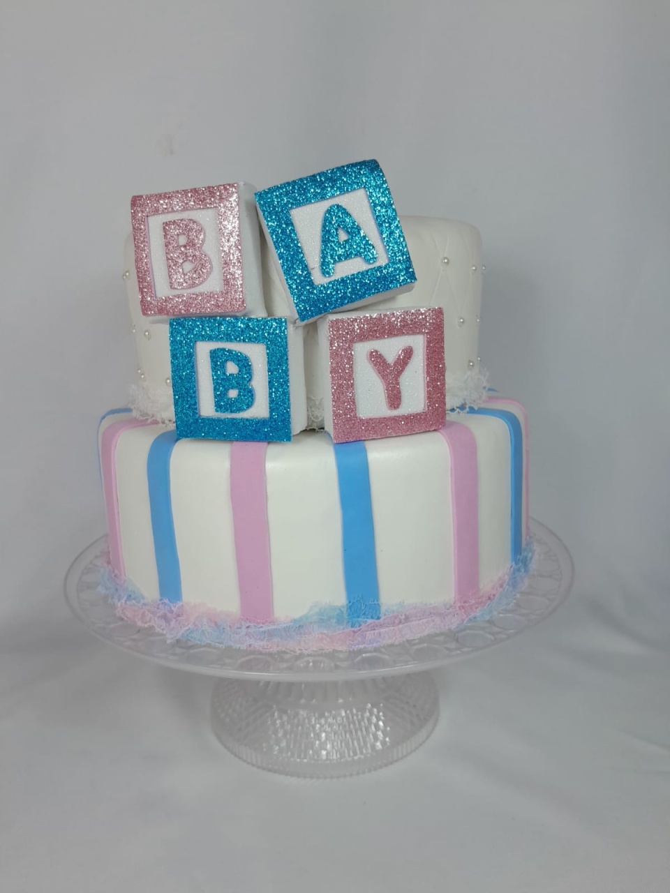 Bolo Fake Baby - Azul E Rosa - Monte Festa