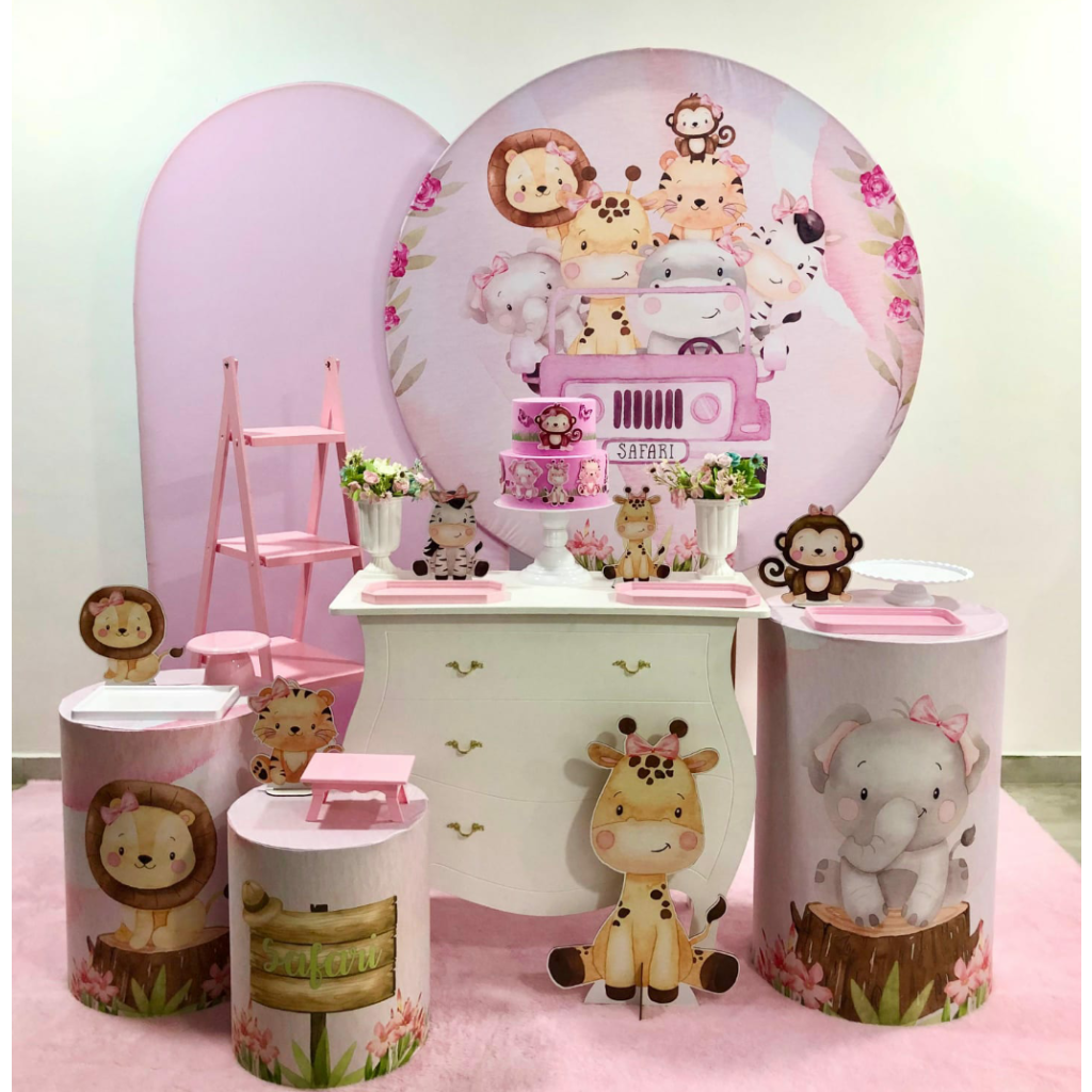 Safari Rosa Kit 3 - Creare Decorações 