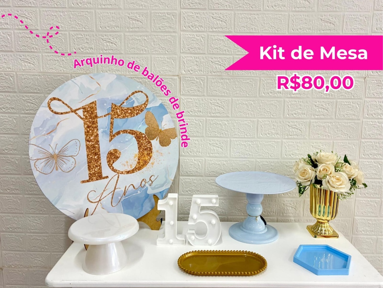 Kit de Mesa 15 Anos Azul E Dourado  - Creare Decorações 