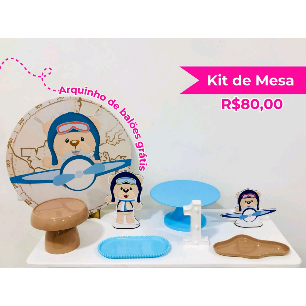 Kit de Mesa Ursinho Aviador - Creare Decorações 