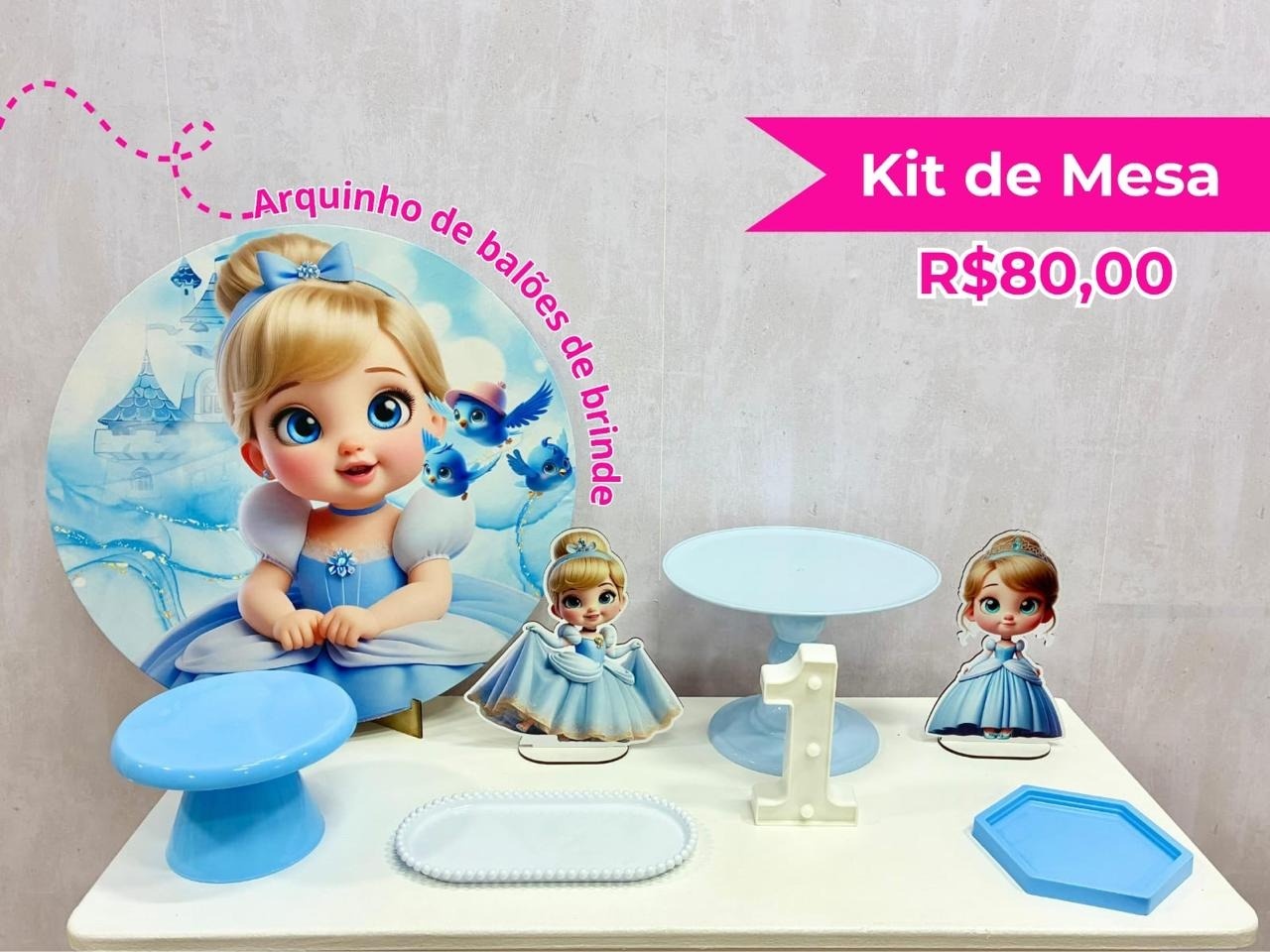 Kit de Mesa Cinderela Baby Ia - Creare Decorações 