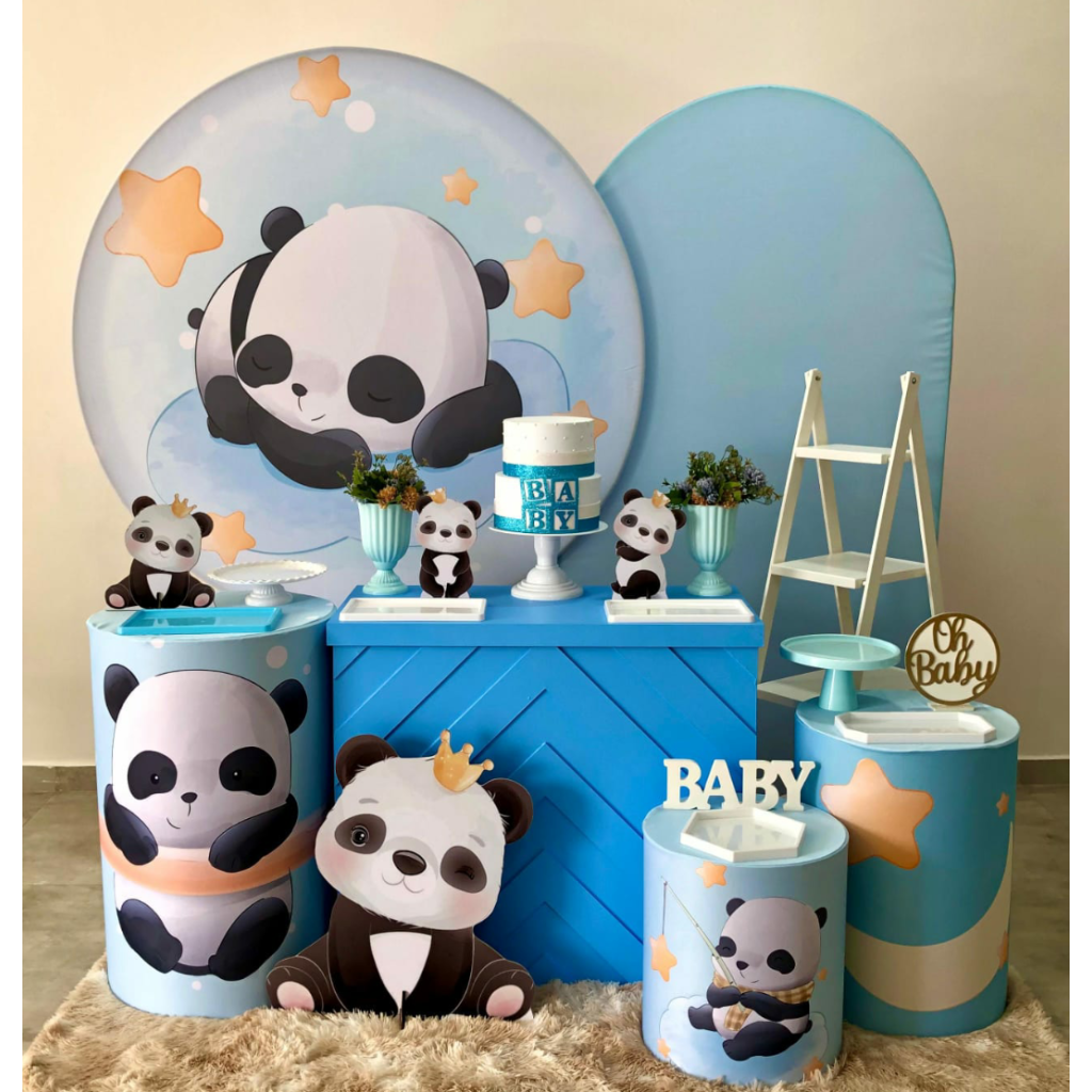 Urso Panda Azul Kit 3 - Creare Decorações 