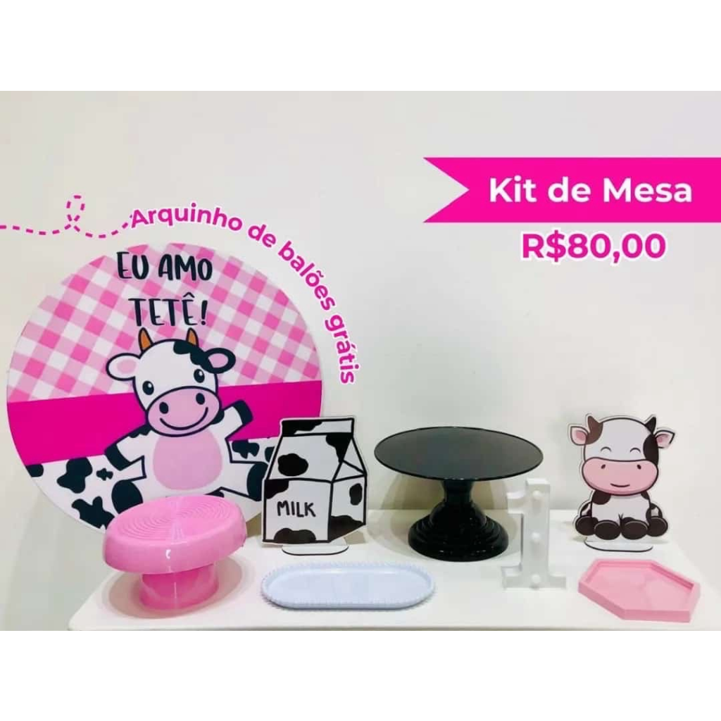 Kit de Mesa Vaquinha Rosa - Creare Decorações 