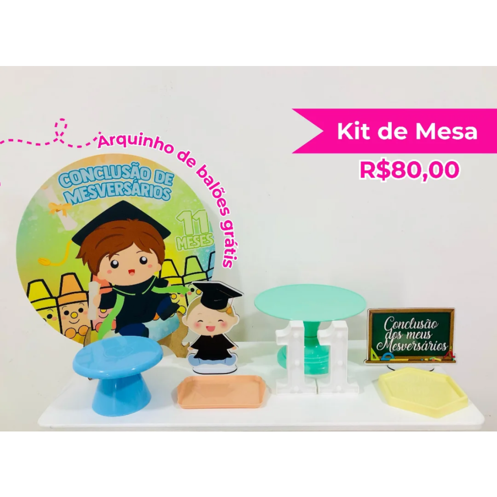 Kit de Mesa Formatura de Mesversario Menino - Creare Decorações 