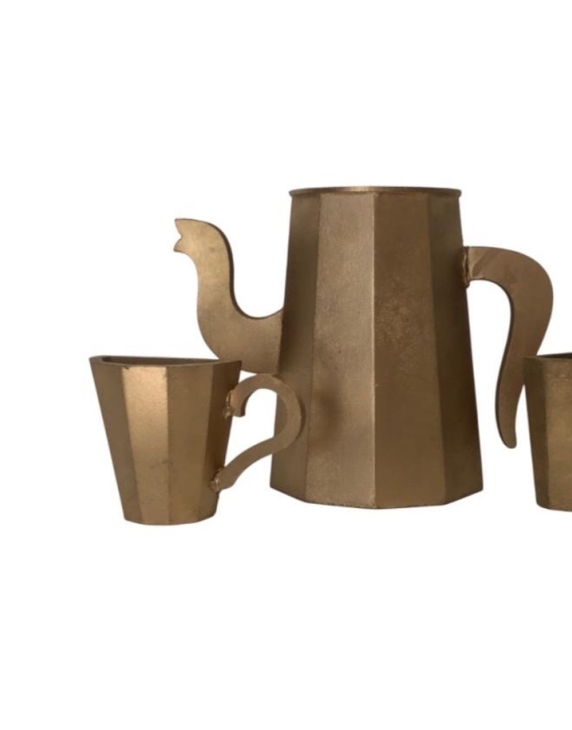 Bule + 2 Xícaras Mdf Dourado - Creare Decorações 