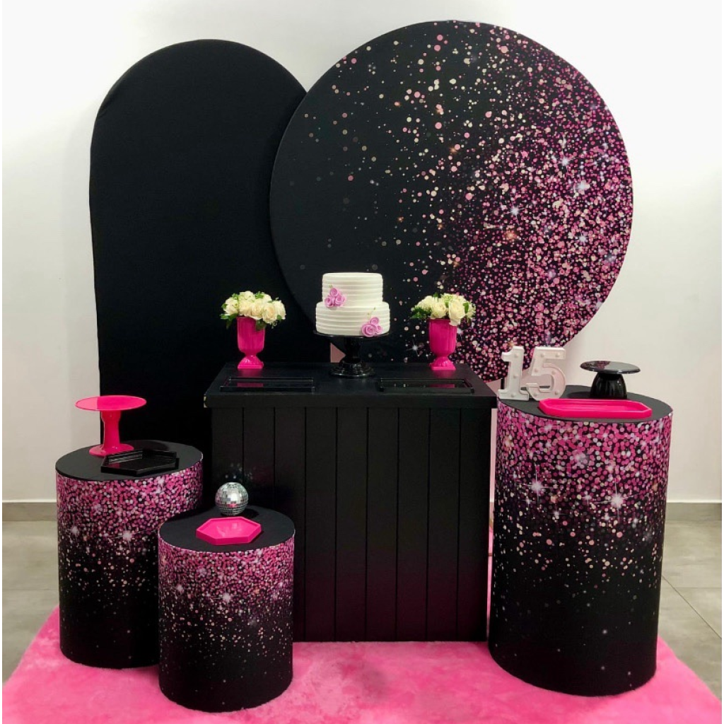 Preto E Pink Glitter Kit 3 - Creare Decorações 