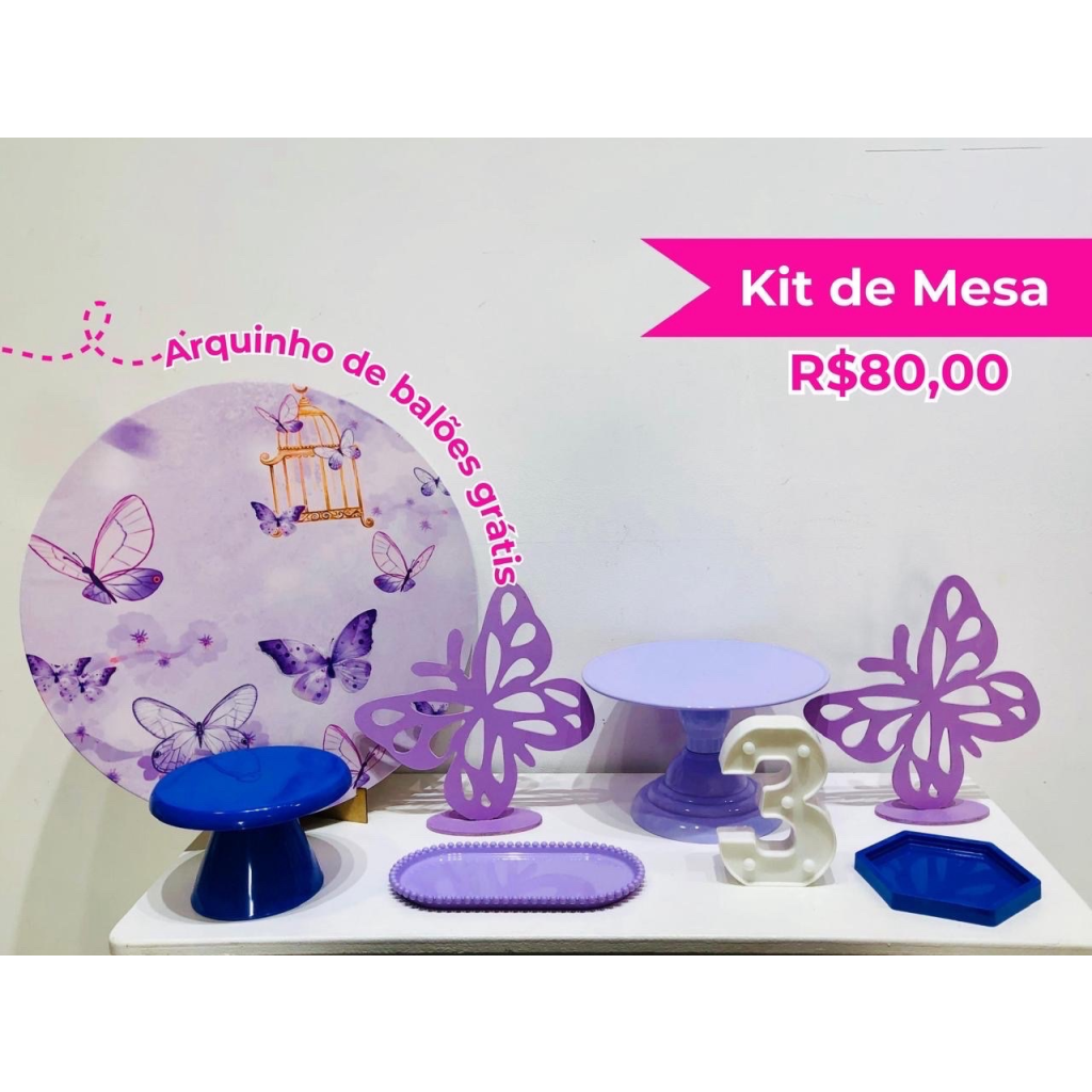 Kit de Mesa Borboletas Lilás - Creare Decorações 