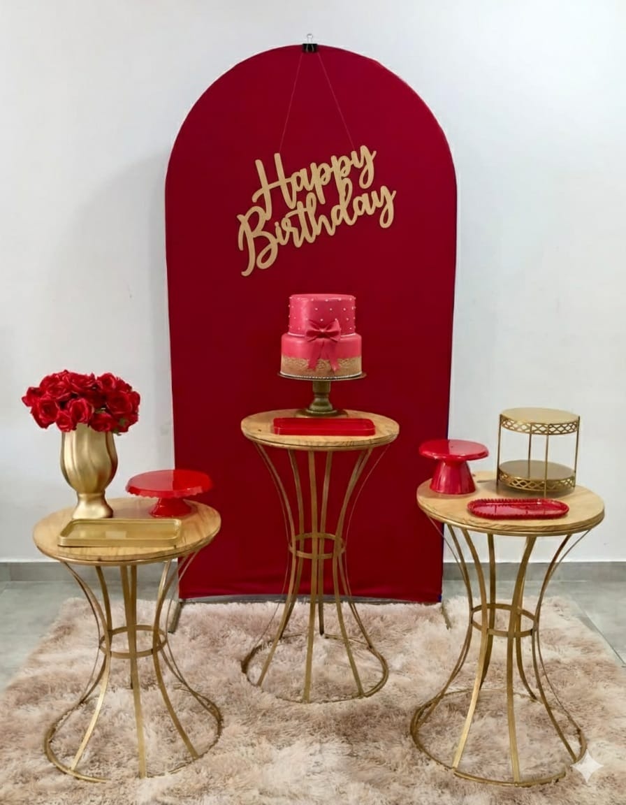 Happy Birthday Vermelho E Dourado - Composição  - Creare Decorações 