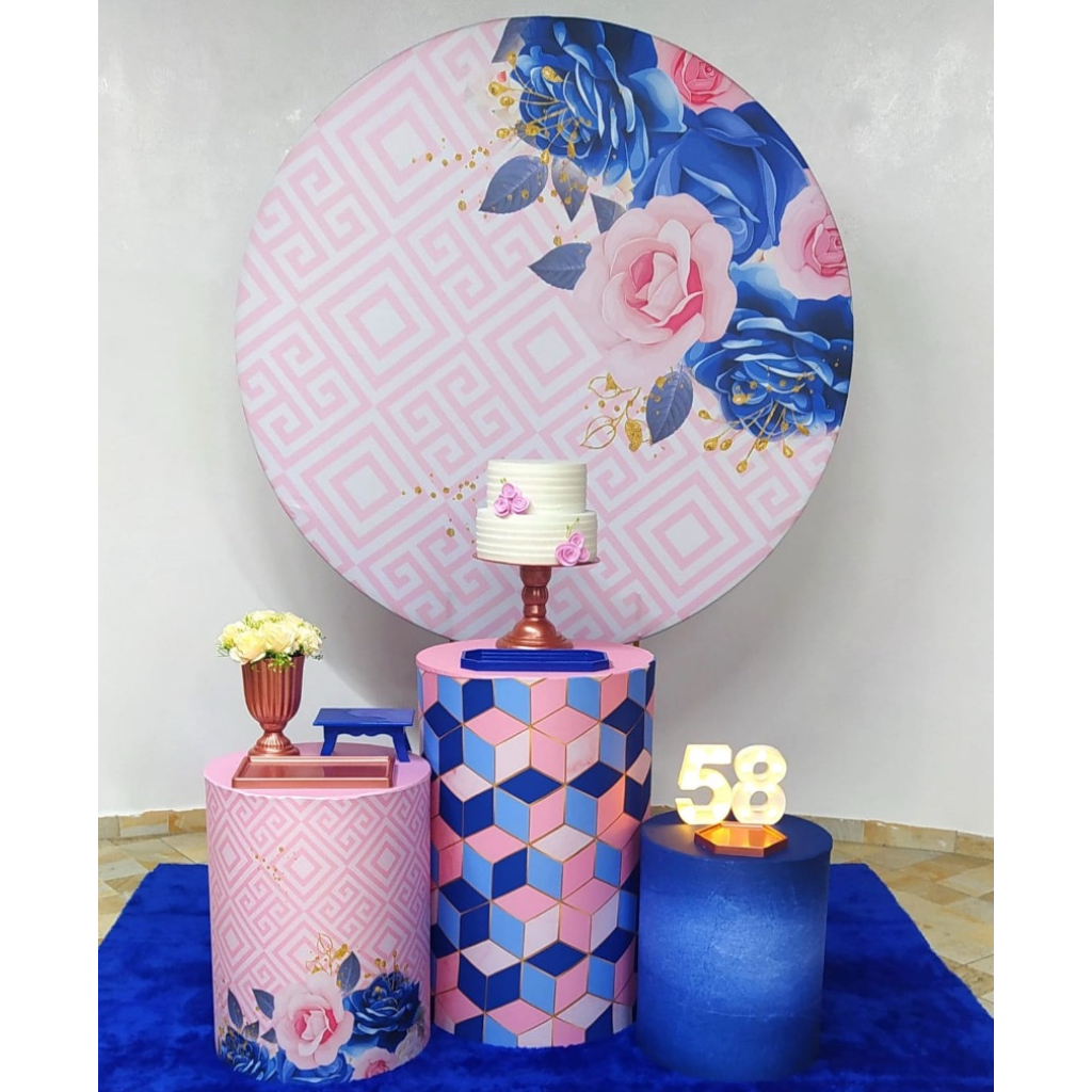 Floral Rosa E Azul Kit 1 - Creare Decorações 