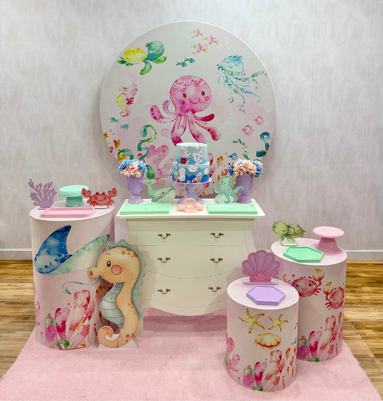 Fundo Do Mar Rosa - Kit 2 - Creare Decorações 